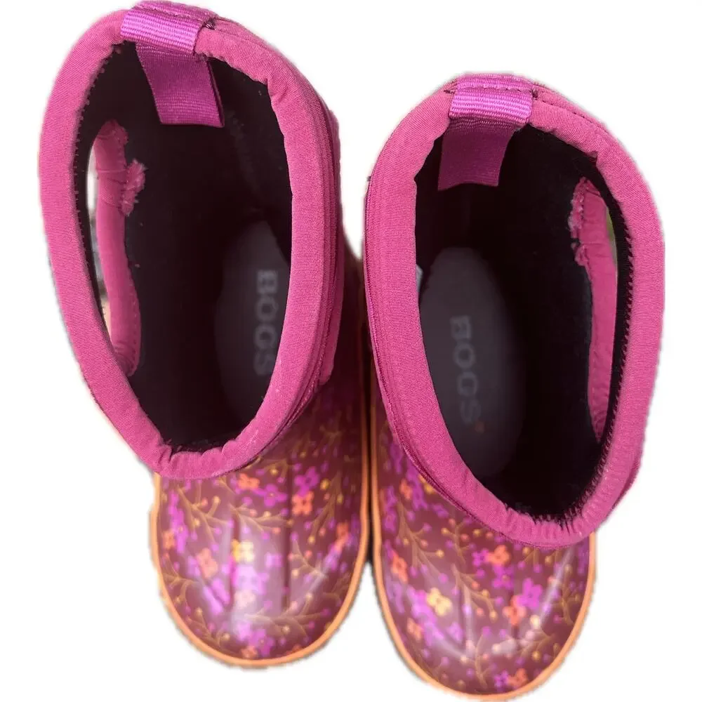 Bogs Pink Purple Floral Kids Rain Boots